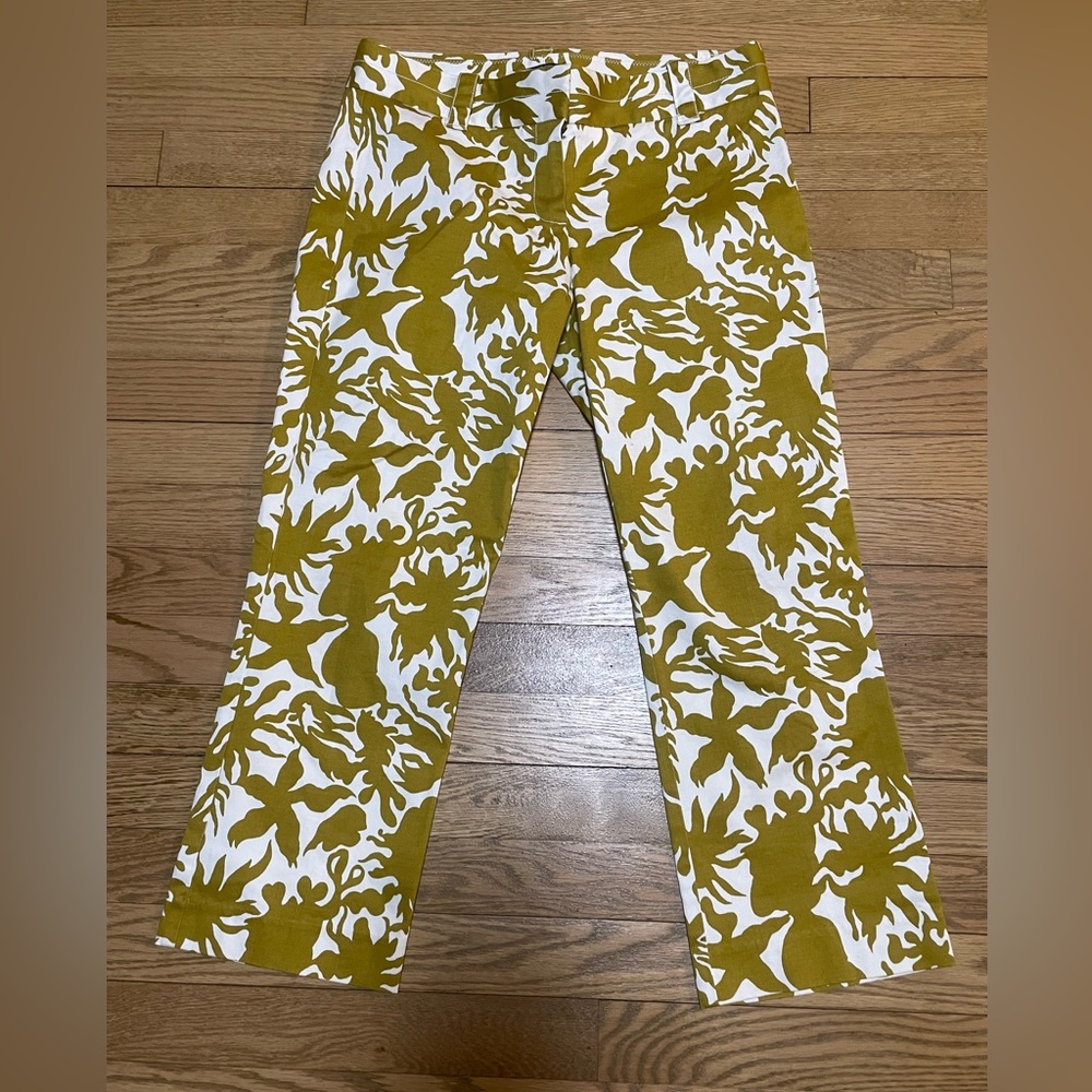 J. CREW Olive Green Abstract City Fit Ankle Cargo Utility Stretch Cotton Pants
